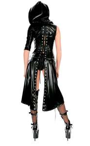 Costume de sorcière en similicuir noir pour <span class=keywords><strong>femme</strong></span>, cape longue, robe de fête des fantômes, résurrection, taille plus, <span class=keywords><strong>Halloween</strong></span> - Product Image 3