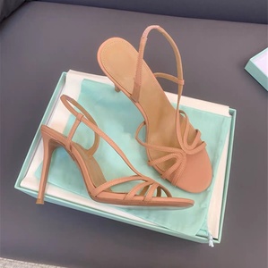 Sandalias de tacón de aguja con tira fina en la espalda, diseño minimalista con líneas huecas, elegantes zapatos de verano para mujer. - Product Image 2