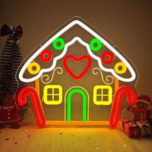 Luces LED de neón para Navidad, decoraciones para ventanas, casa de pan de jengibre, letrero de luz para paisaje, decoración navideña, luces de neón personalizadas - Product Image 1