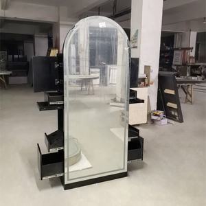 Miroir de salon de coiffure portable grand format, miroir mural rond double face avec tiroirs - Product Image 4