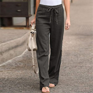 <span class=keywords><strong>Pantalon</strong></span> en <span class=keywords><strong>lin</strong></span> à jambes larges en coton d'été 100% décontracté sans couture pour femmes - Product Image 6