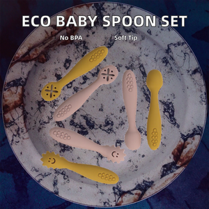 Eco-Friendly Soft-Tip Silicone Spoon <b>Set</b>, Printed Feeding Utensils for Baby-Led <b>Weaning</b> and First-Stage Training - Product Image 3