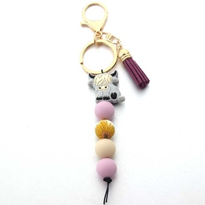 Cow Shaped Pendant Keychain Soft Silicone Beaded Keyring with Colorful <strong>Tassels</strong> <strong>Key</strong> Rings Accessories <strong>for</strong> Women Men - Product Image 3