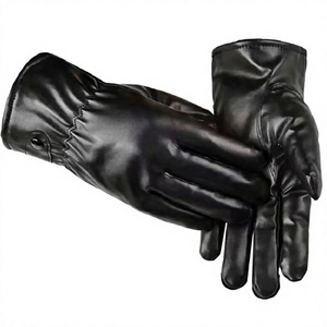 Gants en cuir longs jusqu'au poignet, style uni, écologiques, compatibles écran tactile, thermiques, chauds, pour toutes les saisons, usage quotidien, doublés de fourrure, noirs - Product Image 3
