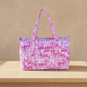 Sac fourre-tout rose imprimé avec motif décoratif et doubles poignées d'épaule pour le shopping décontracté et les essentiels quotidiens - Product Image 5