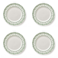 Assiette de service ronde en porcelaine blanche avec bordure en céramique motif palmier bleu pour mariage et décoration de table à la maison