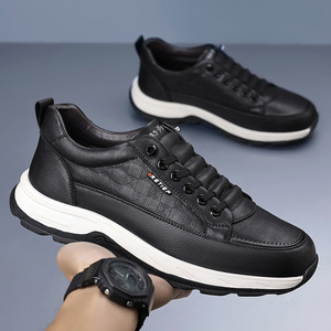 Chaussures en cuir décontractées pour hommes, couleur kaki, talon bas, semelle épaisse, semelle souple, antidérapantes, style jeune, chaussures robustes - Product Image 3