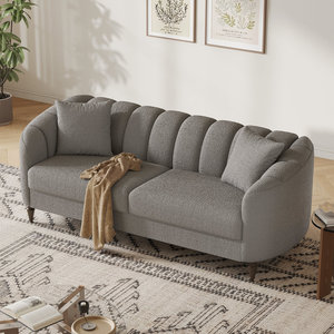 أريكة بوكليه عصرية، كنبة مريحة بتصميم بسيط مع وسادتين، أريكة فاخرة لشخصين مع مسند ذراع منحني وأرجل خشبية - Product Image 3