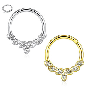Anneau de nez en zircon de style européen, en argent, or, acier inoxydable, motif feuille, bijou de piercing, accessoire de mode pour soirée - Product Image 1