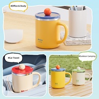 Mug à café en acier inoxydable 304, tasse isotherme portable, 400 ml/500 ml, tasses à eau mignonnes de dessin animé avec couvercle pour le bureau et les voyages