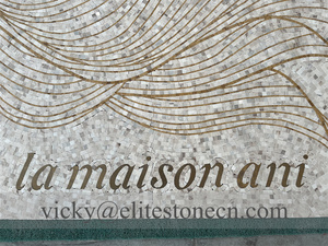 Mosaïque de marbre blanc incrusté d'or, découpe au jet d'eau, personnalisée pour motifs de sol, médaillon et design de mosaïque en incrustation - Product Image 2