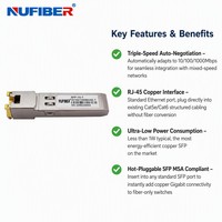 Módulo de Cobre SFP RJ45 10/100/1000Mbps 1.25G 1000BASE-T CAT5 UTP FTTX IP Ampliamente Compatible con Certificados RoHS CE FCC POE 4G