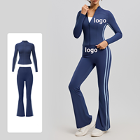 Ensemble de yoga 2 pièces rayé taille haute avec logo personnalisé, pour la course et le sport, effet lifting des fesses et amincissant, vêtements de sport sensation seconde peau