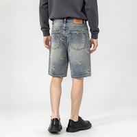 Shorts en jean brodés pour homme, bleu délavé, avec passants de ceinture, bouton métallique, poche arrière, coupe décontractée, longueur mi-cuisse, ourlet droit, Jorts en denim