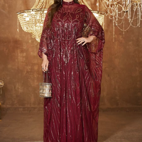 Robe de soirée élégante en satin à sequins et patchwork, col rond, manches longues, taille plus, robe de soirée maxi unie, robe de soirée musulmane modeste