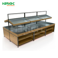 Highbright Hoge Capaciteit Dubbelzijdige Zware Kwaliteit Houten Commerciële Supermarkt Groente- en Fruitpresentatie Rek