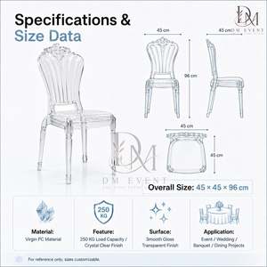 เก้าอี้พลาสติกใส DM EVENT PC Crystal Shell Back Chair โพลีคาร์บอเนต สำหรับโรงแรม ทนทาน ดีไซน์ทันสมัย เหมาะสำหรับงานแต่งงาน - Product Image 3