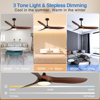 Ventilateur de plafond contemporain de 48 pouces en ABS avec télécommande intelligente, technologie à inverter et éclairage LED pour l'installation dans le salon