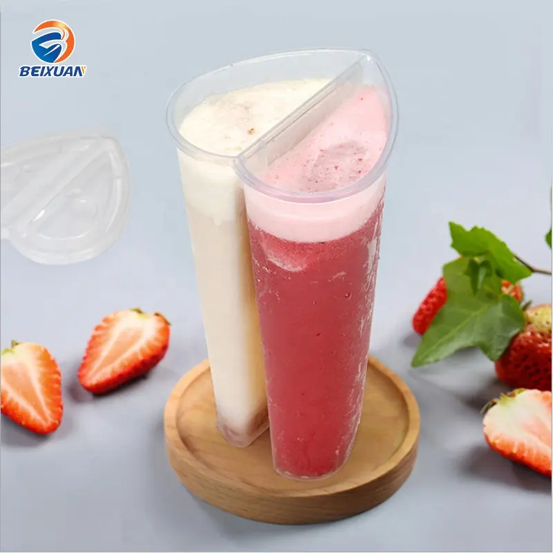 2020 New Style 600ml 20oz Heart Shape Plastic PP Shared Disposable Cup For Bubble and Juice With Cap