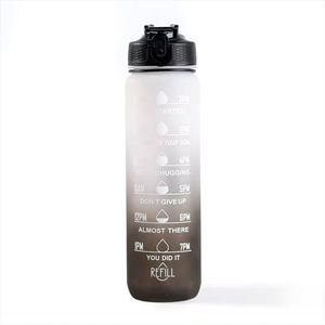 Botella de Agua Deportiva Transparente de 1L con Logotipo Personalizado, Botella de Plástico Motivacional con Pajita y Marcador de Tiempo - Product Image 1