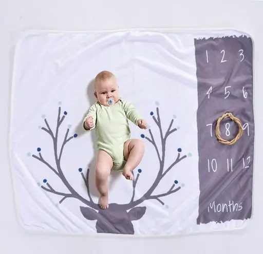 100% Polyester super soft flannel fleece digital printed baby first year monthly milestone blanket mat