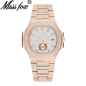 Montre-bracelet chronographe à quartz pour homme, cadran personnalisé, style hip-hop, entièrement sertie de diamants, plaquée or 18 carats, montres dorées pour hommes - Product Image 2