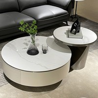Meuble TV et table basse modernes de luxe léger en métal durable et écologique, avec plateau rond en ardoise, pour salon