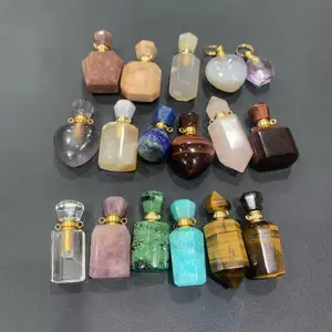 Crystals Healing Stone crystal Perfume Bottle Pendant Essential Oil Diffuser Bottle Pendant Necklace