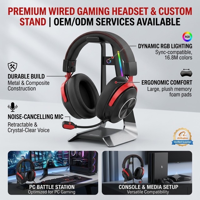 OEM ODM 7.1 Surround Sound Wireless Gaming Headset Over-Ear RGB LED Noise Cancelling Mic for PC