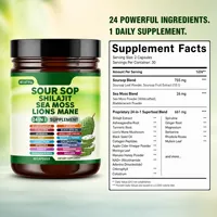Complément Adaptogène 24-en-1 : Capsules de Corossol, Shilajit, Mousse de Mer, Crinière de Lion pour la Santé Immunitaire, Énergétique et Cérébrale – 60 Comprimés – Adulte – OEM ODM