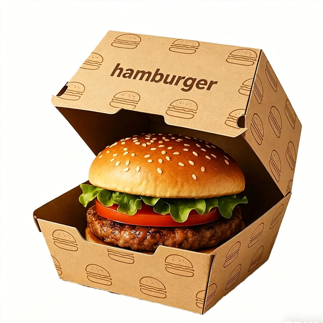 Cheap Custom LOGO Grease Proof Cardboard Paper Food Packaging Eco-friendly Sugar Cane Burger Box Burger Takeout Box