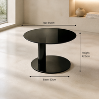 Table basse moderne minimaliste noire à finition brillante, durable, avec plateau en verre trempé et support métallique, mobilier de luxe pour salon