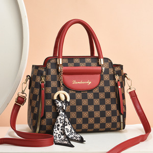 Danhaozy Women's Shoulder Bag Checkerboard Pattern Large Capacity Crossbody Handbag With Leopard Scarf Decor Spring 2024 - Product Image 3