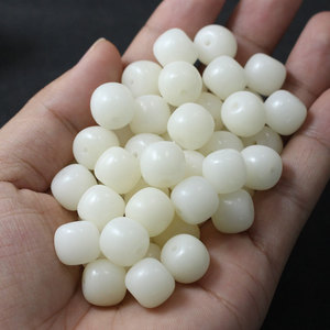 Perles de jade blanc en forme de baril 10x11mm 11x12mm, perles rondes en pierre lâche pour la fabrication de bracelets - Product Image 3