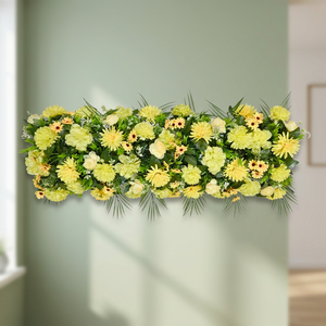 Fleur Artificielle en Soie Jaune Crème Éclatant Effet Baiser du Soleil, Panneau Floral Façonné à la Main, Rangée de Dahlias et Roses Citronnées 90cm, Style Tropical - Product Image 3
