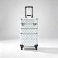 Valise de maquillage roulante en aluminium 3-en-1 : Organisateur de rangement cosmétique et de coiffeuse pour salon, beauté et voyage