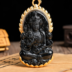 Pendentif Guanyin en jade naturel de qualité A avec cadre en argent S925, pierre précieuse en jade noir, élégant et haut de gamme - Product Image 2