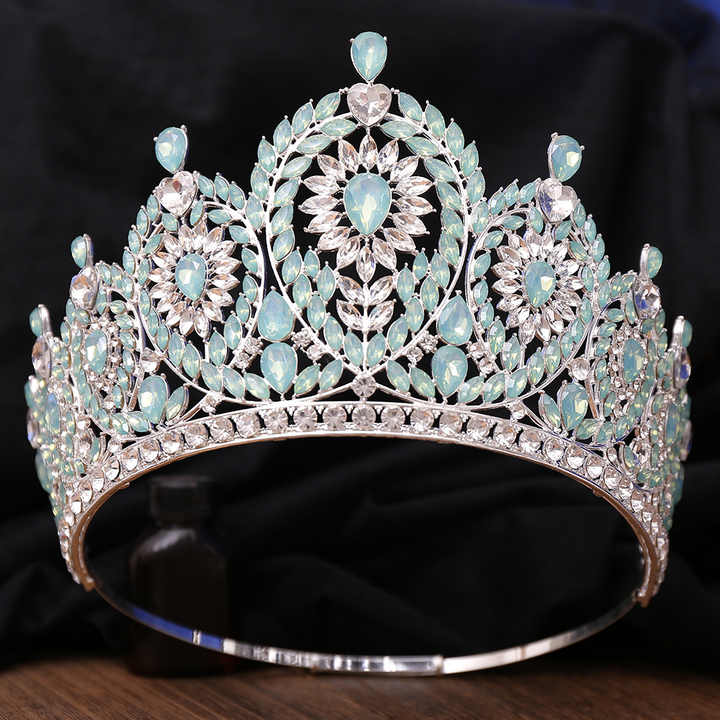 HZ113 Argent Vert Opale Couronne Diadème