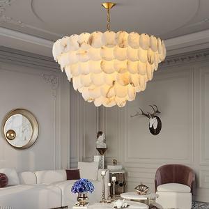Modern Tiered Alabaster Chandelier Luxury Brass Metal Hanging Lamp Villa Living Room Decor Designer Large Stone Pendant <b>Light</b> - Product Image 3