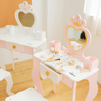 Table de Maquillage en Bois pour Enfants avec Miroir et Tabouret, Jeu d'Imitation, Jeu de Rôle, Cadeau Montessori pour Filles, Ensemble Princesse pour Tout-Petits