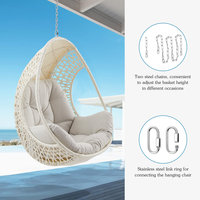 Fauteuil suspendu en macramé tissé à hauteur réglable avec coussin et oreiller doux, style bohème, pour patio et jardin
