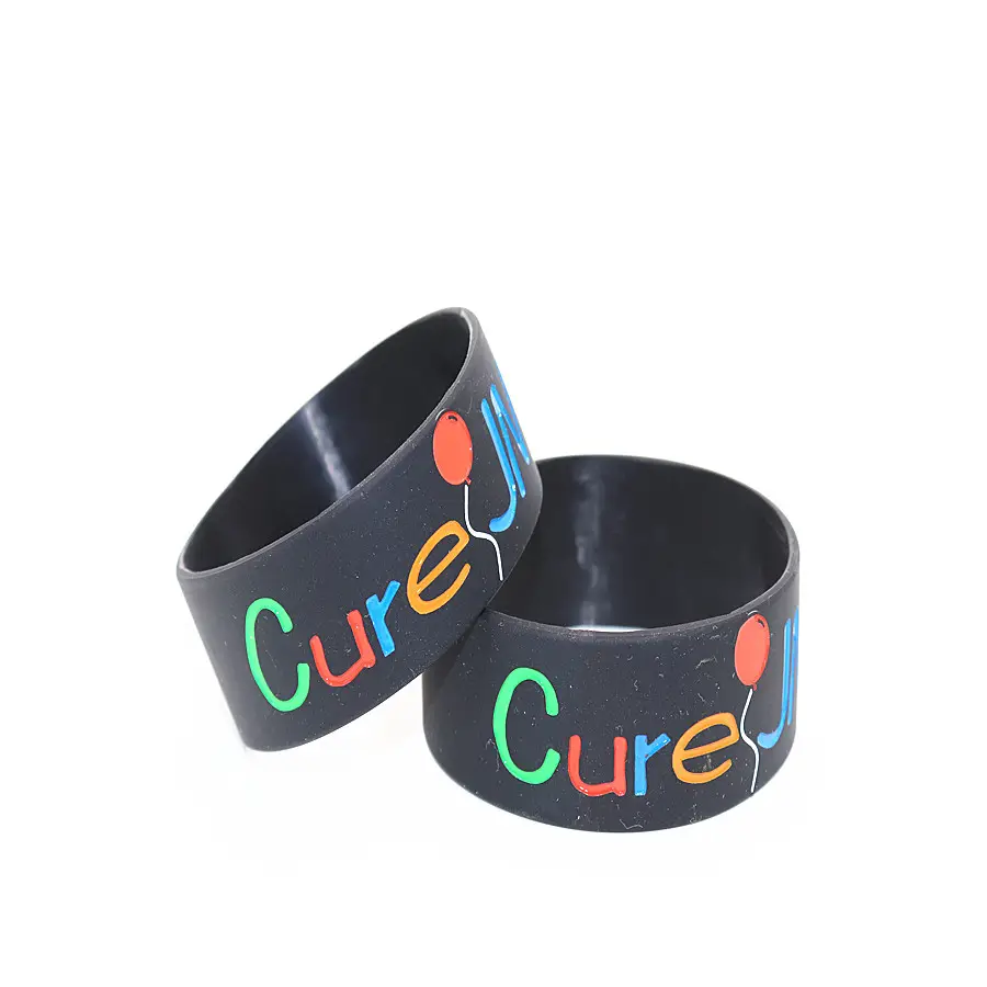 1 inch cure JM debossed color filled silicone bracelet for promotion