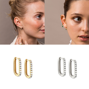 Pendientes de Plata de Ley S925 con Circonita Microincrustada Ovalada, Tendencia 2021 - Product Image 5