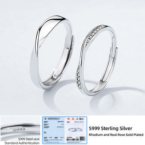 CZCITY серебряные 925 ювелирные изделия Регулируемые геометрические чистые S999 пара стерлингового серебра вечность обещание пара обручальное кольцо набор - Product Image 6