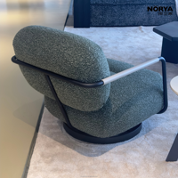 Fauteuil pivotant moderne NORYA, confortable et écologique, avec revêtement en tissu, base pivotante en métal, pour salon