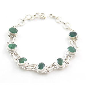 Pulsera de Plata de Ley 925 con Cuarzo Esmeralda Verde de Moda, Hecha a Mano en Jaipur, Exportador de Joyería de Piedras Preciosas de Plata Hecha a Mano - Product Image 3