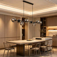 Suspension moléculaire moderne style nordique Magic Bean, longue ligne, gris fumé, 8 lumières, pour salle à manger, îlot de cuisine, salon, décoration de plafond