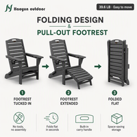 Chaise Adirondack pliable en HDPE toutes saisons avec repose-pieds rétractable et porte-gobelet, chaise longue d'extérieur pour patio et bord de piscine