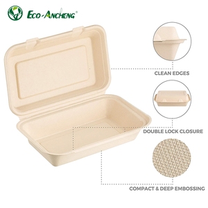 Bán buôn cấp thực phẩm phân hủy sinh học vỏ sò mía bã mía Hộp Ăn Trưa Burger hộp thực phẩm container. - Product Image 3