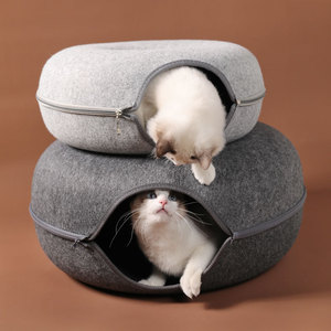 Cat Houses Grey Felt Pet Cave Zipper Donut Shape Warm Pet House <b>Nest</b> Pet House - Product Image 6